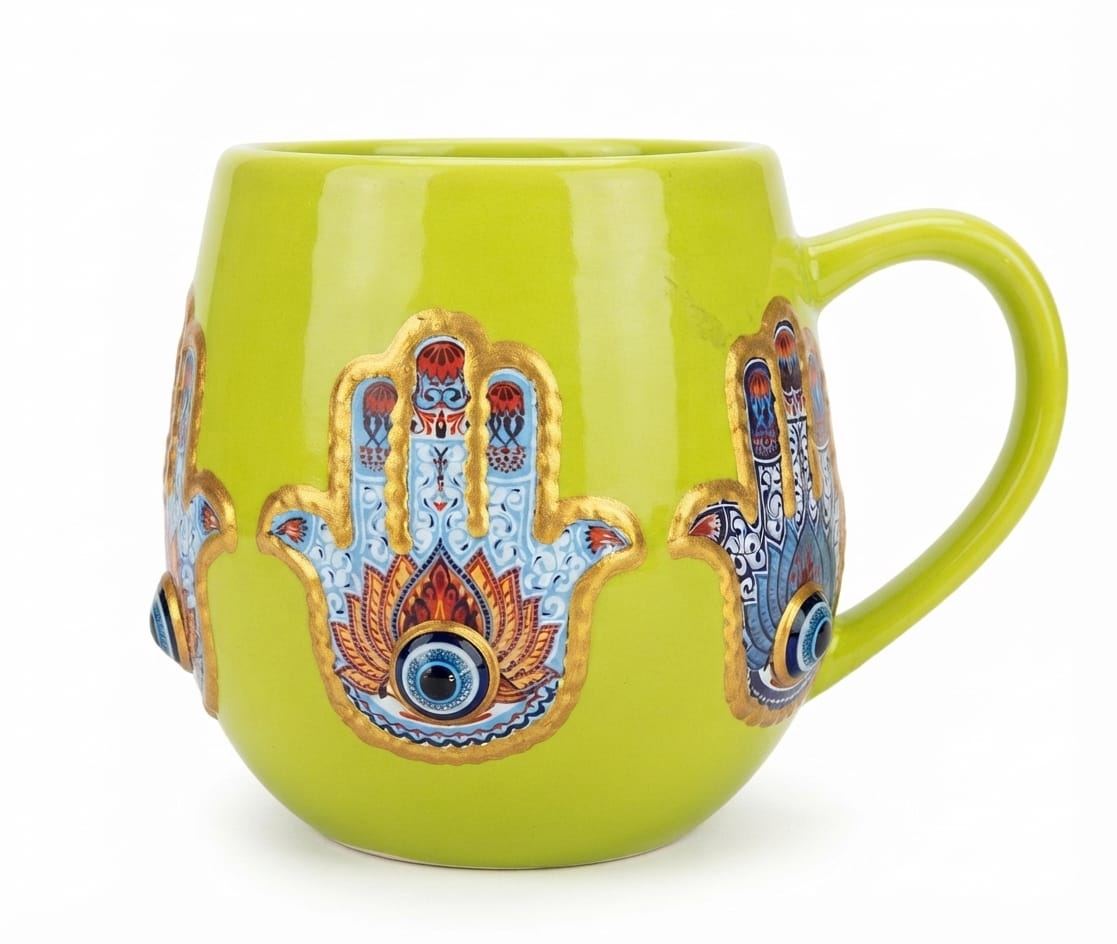 Green Hamsa Hand Ceramic Mug