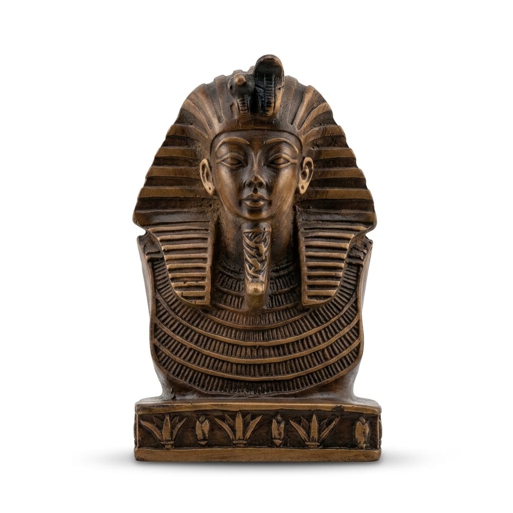 Classic Bronze King Tutankhamun Bust with Lotus Base