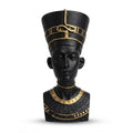 Matte black and gold Queen Nefertiti bust figurine with a detailed collar necklace