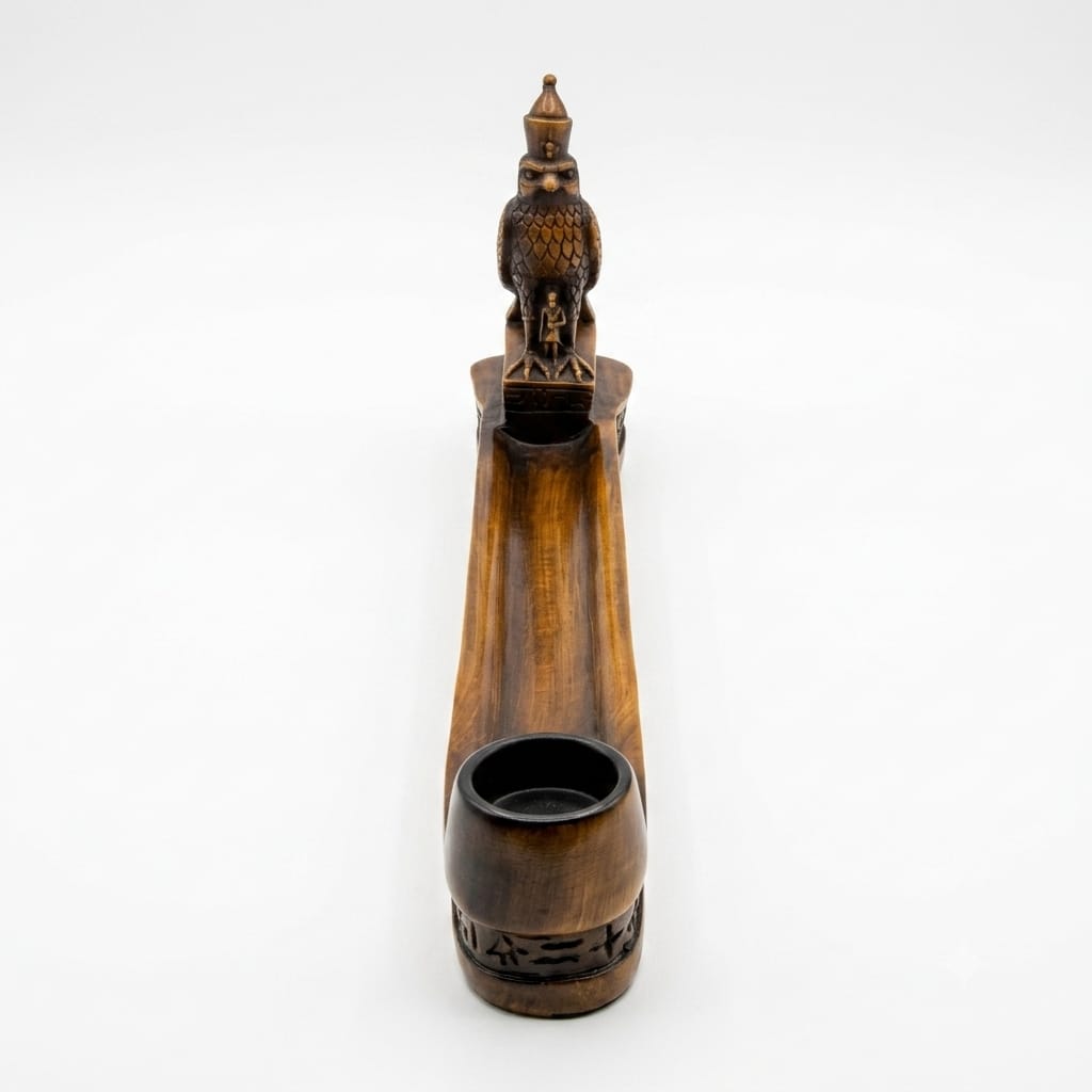 Dark Wood Finish Long Incense Holder with Falcon Figurine